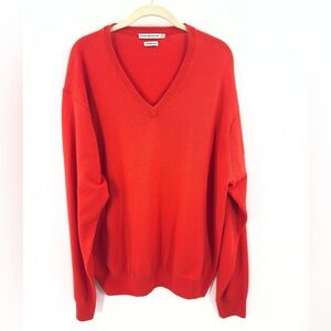Peter Millar 100% Merino Wool Sweater Mens XL Red Orange V-Neck Long Sleeve